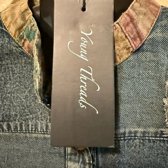 Denim Patchwork ruffle Jacket with Floral Accents by Young Threads - Picture 5 of 11